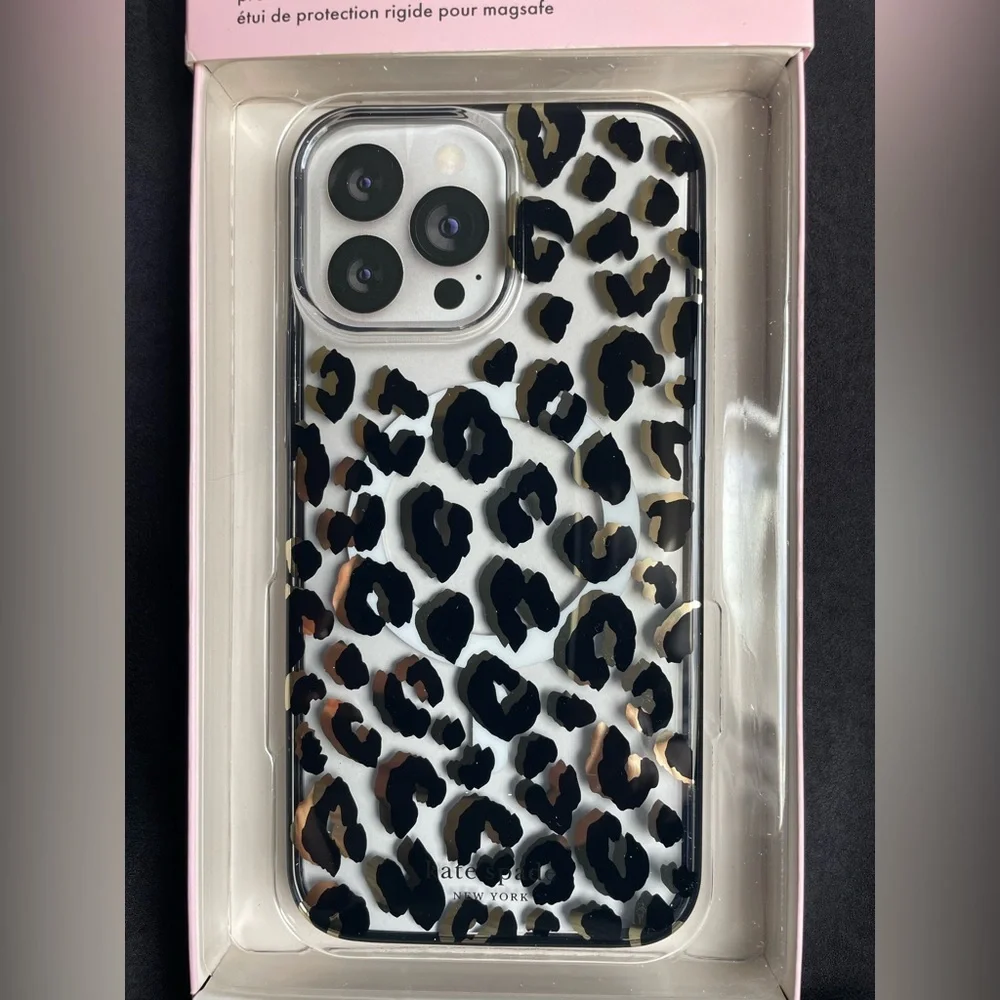 Kate Spade iPhone13/12 ProMax Leopard Spot Clear Black/Metallic Gold MagSafe